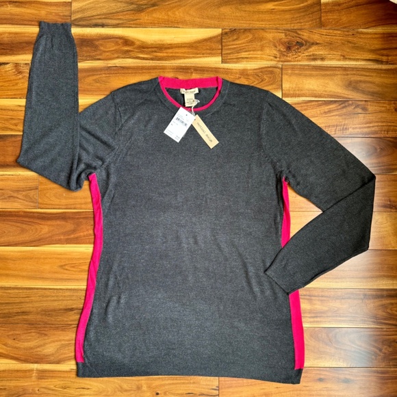 Vertical Design Women's Charcoal Gray & Hot Pink Side Striped Sweater NWT XL - Picture 1 of 7
